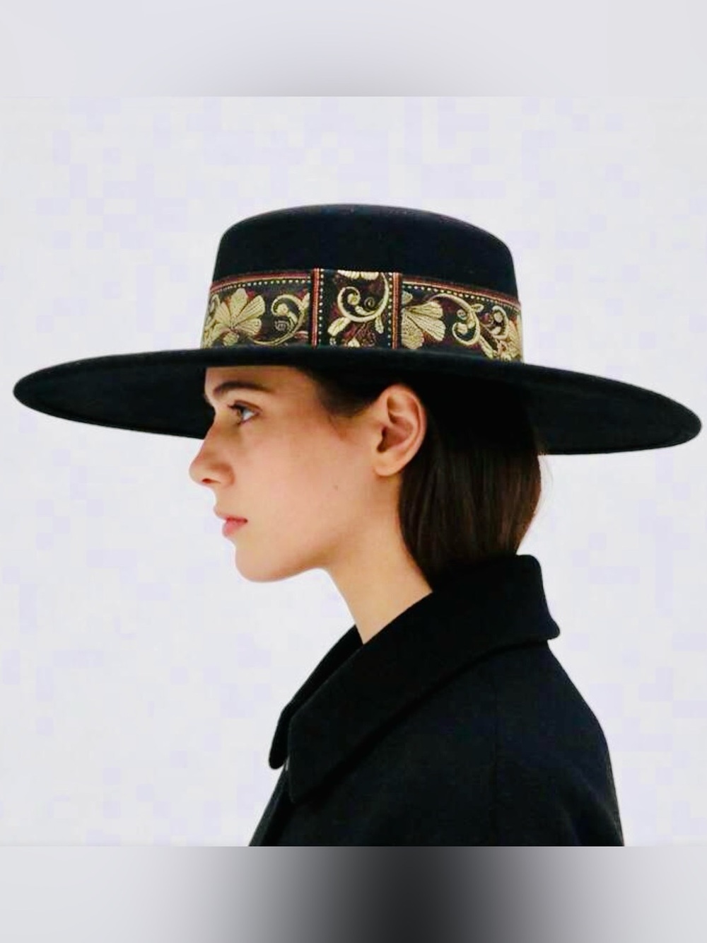 Dome Top Fedora Hat With Floral Embroidered Band